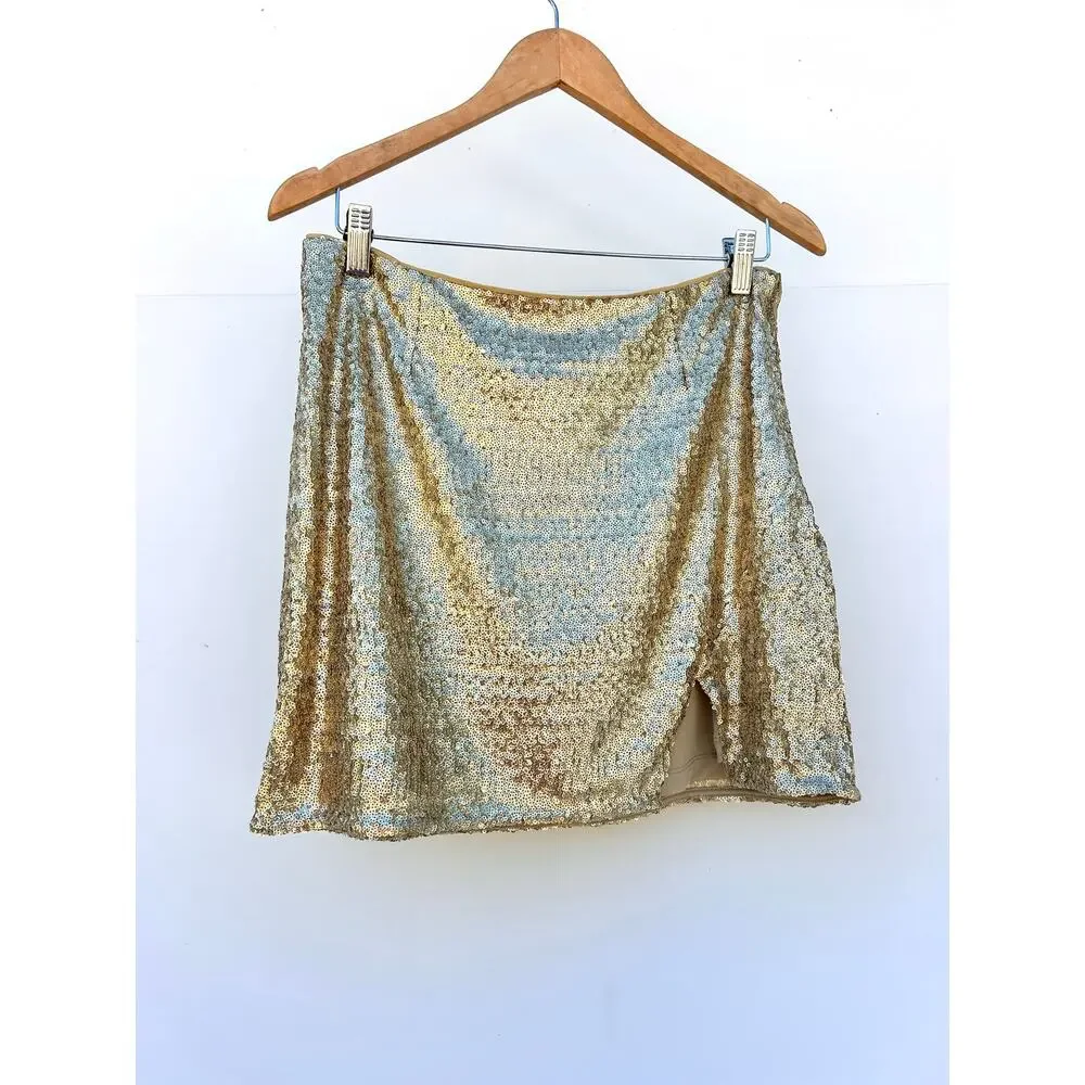 Walter Baker Mallory Mini Skirt Short Gold Sequins Glam Going Out 10 Sparkly